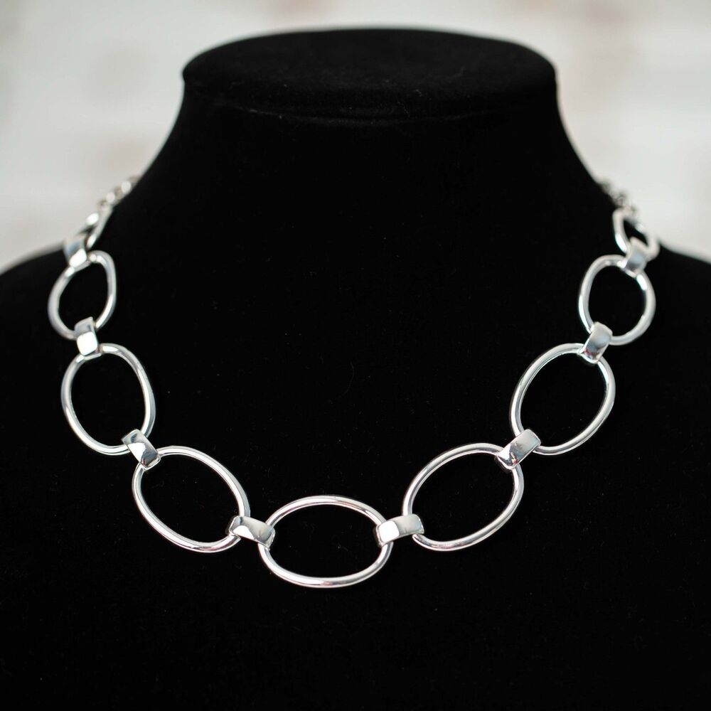 Vintage Premiere Designs Silver Tone Oval Link Statement Necklace Adj. Chain